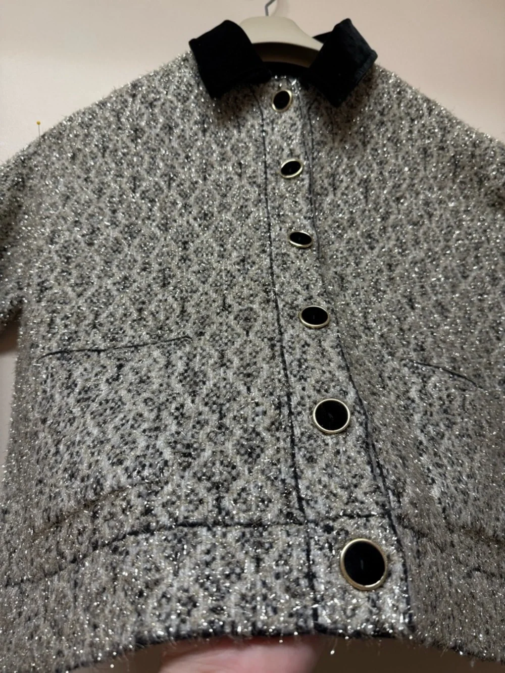 Sandro Jazy Contrast Collar Wool-Lurex Tweed Jacket , NWT - Picture 9 of 11